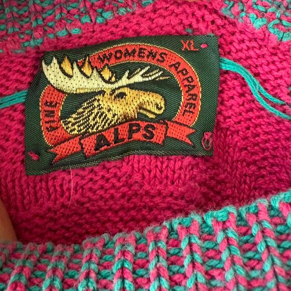 Alps knit Pink and turquoise blue vintage 80s sweater - Picture 3 of 6
